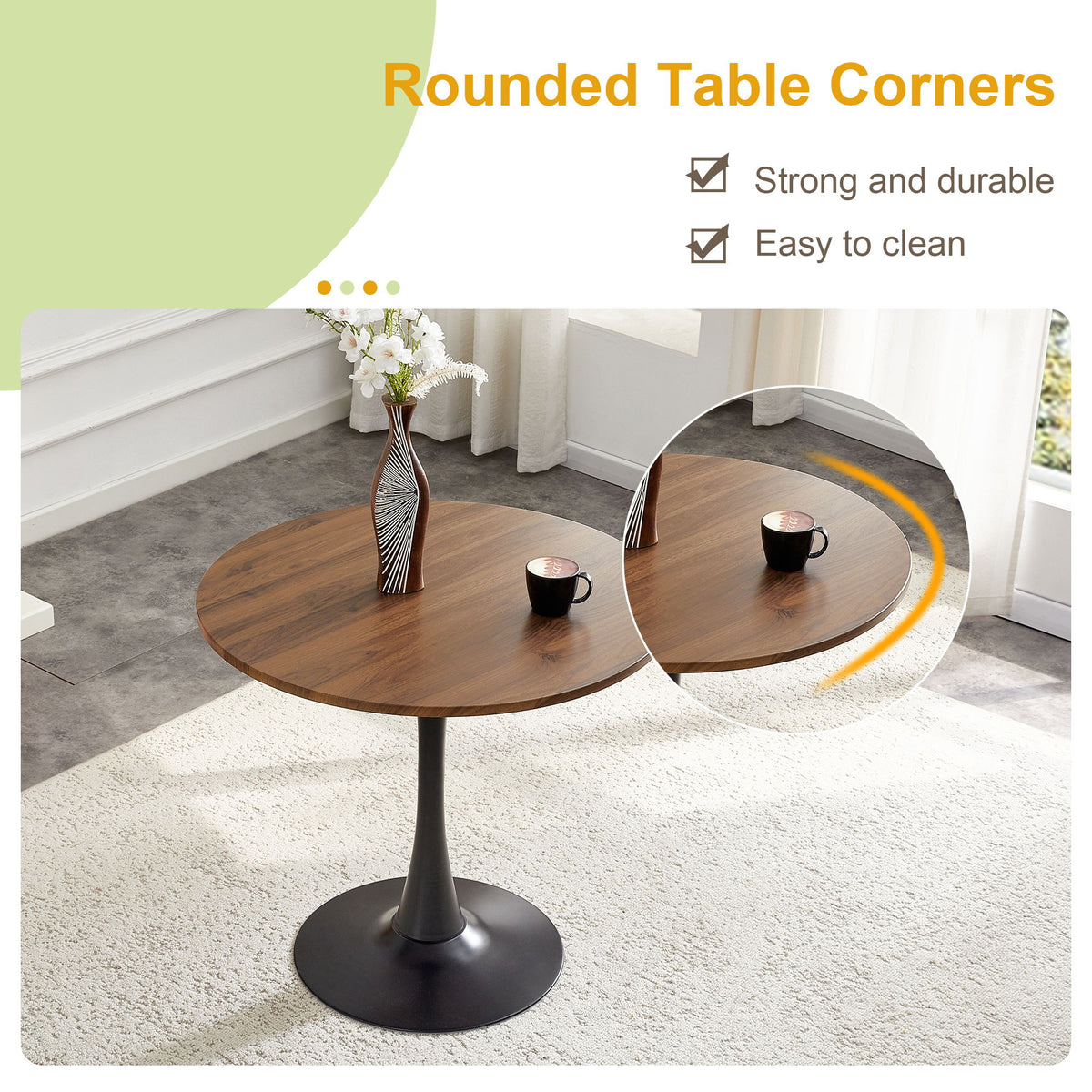 Round Dining Table For Kitchen - Black / Walnut