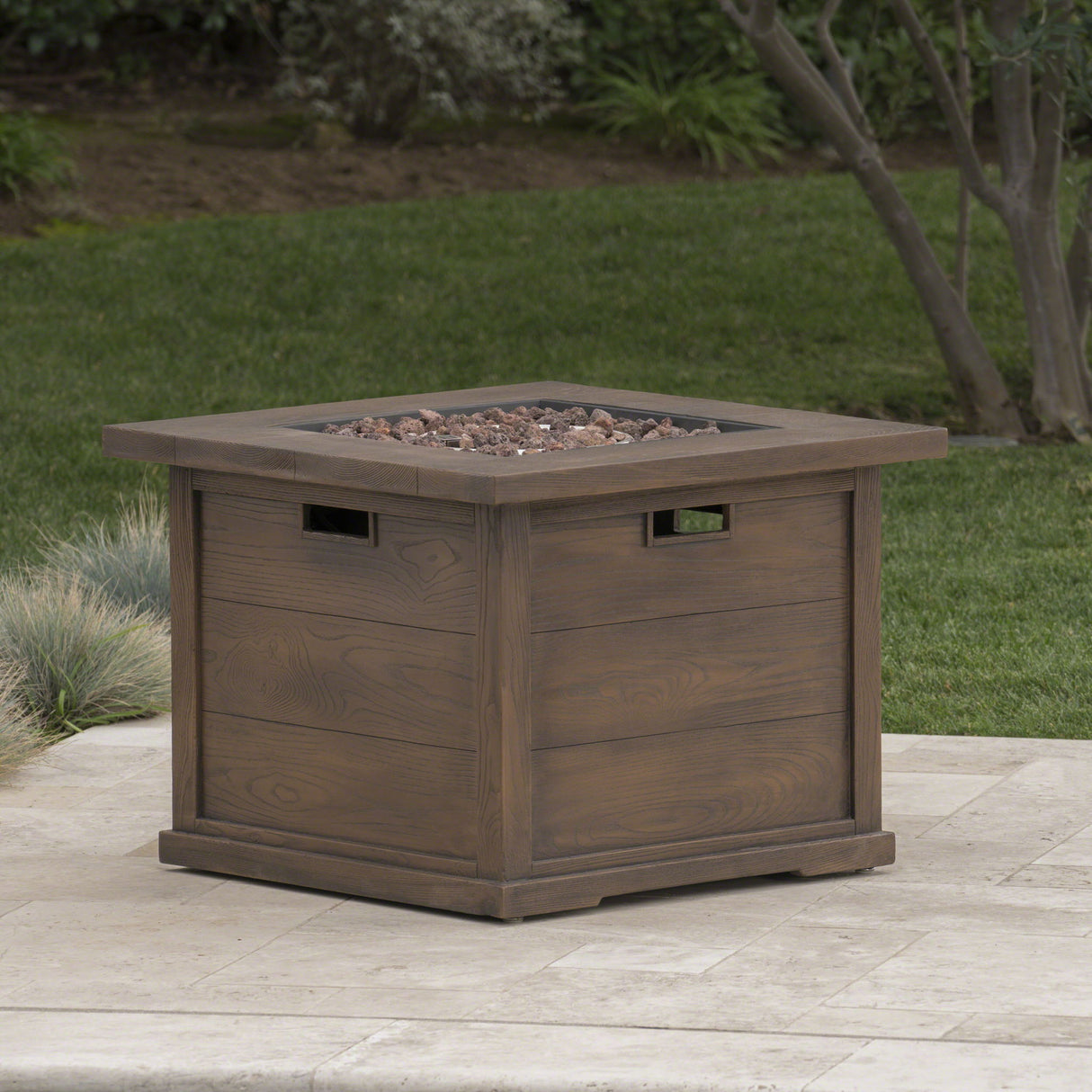Outdoor Patio Square Gas Burning Fire Pit with Tank Inside in 40000 Btu