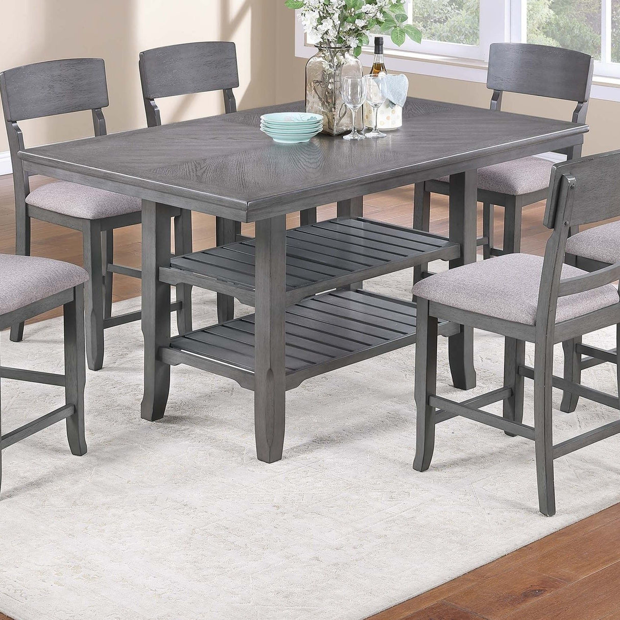 Dining Table 2 Shelves, Counter Height For Dining Room - Gray