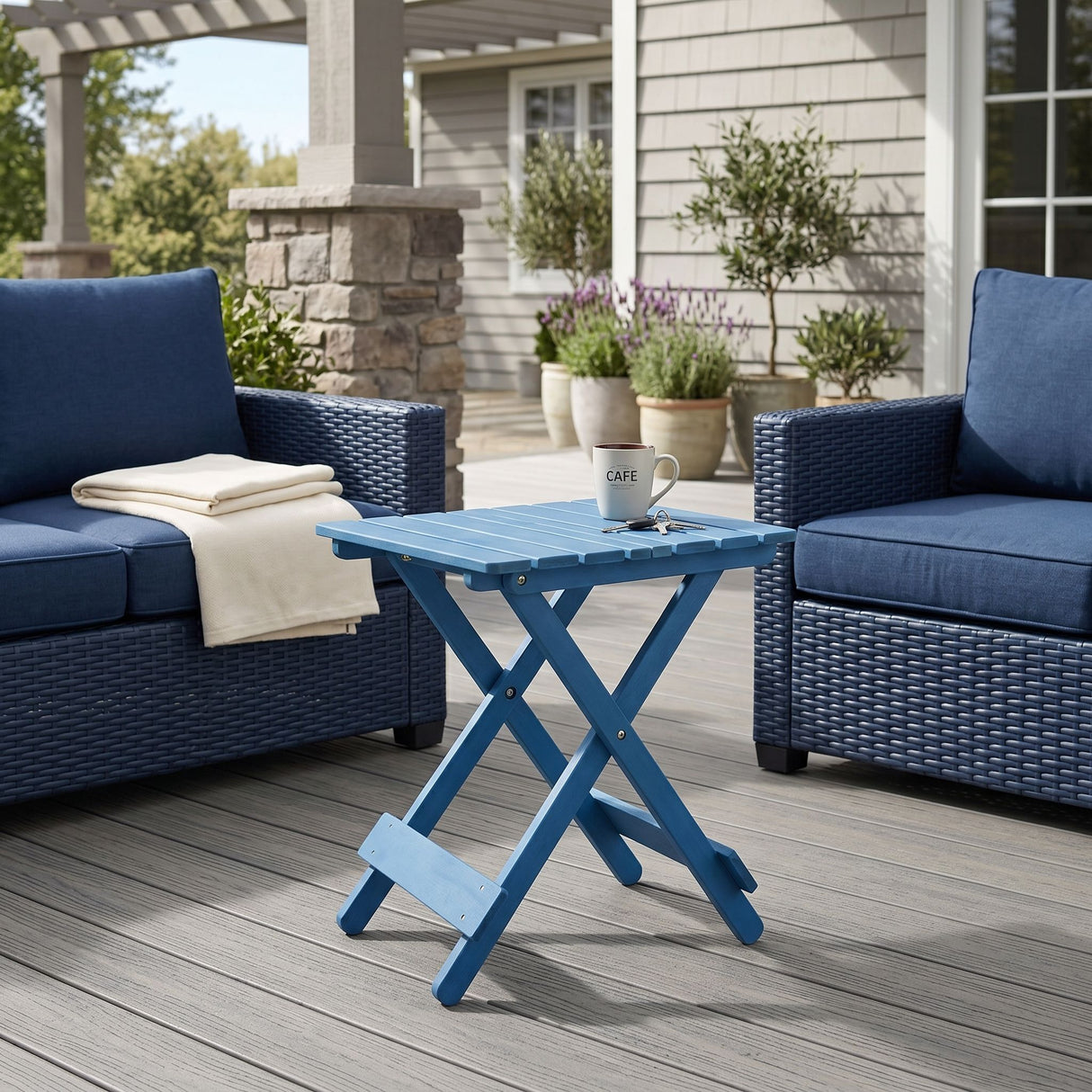 Folding Square Table For Backyard - Blue