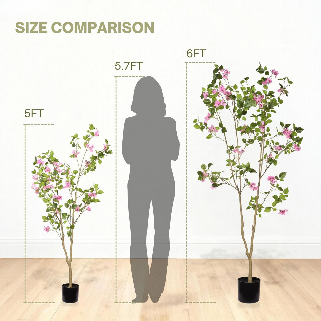 Artificial Bougainvillea Tree, Realistic Faux Plant In Pot, Indoor Decor For Home - Baby Pink / Green Leaf