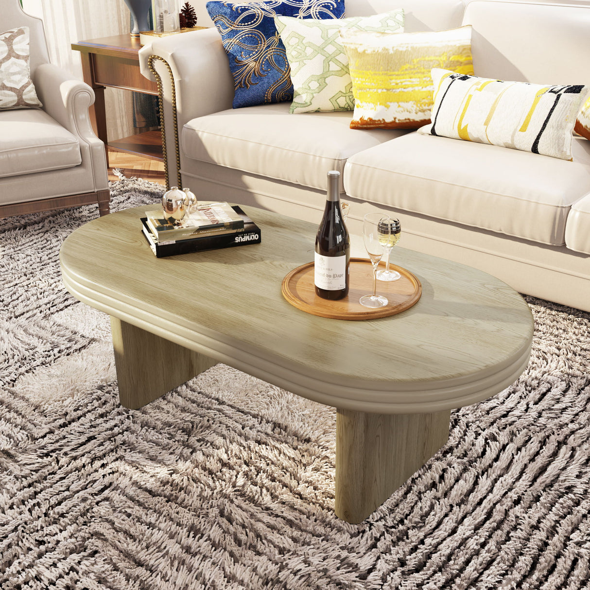 Oval Fluted Coffee Table - Natural