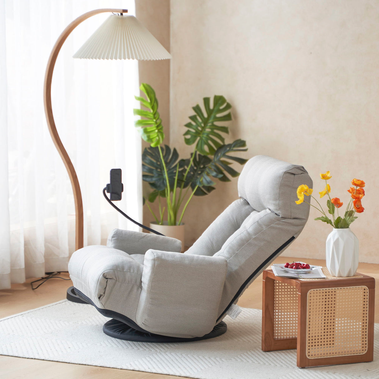 Adjustable Swivel Lounge Chair With 360 Degree Rotating Seat And Headrest Support