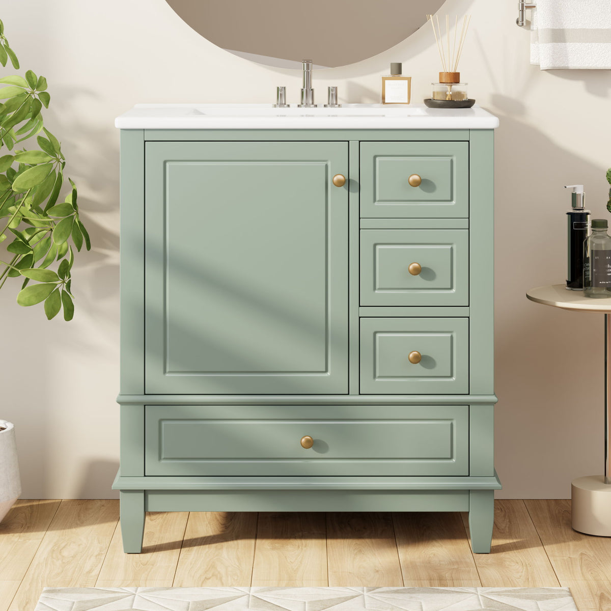 Freestanding Bathroom Vanity With Sink, Soft Close Door, 3 Drawers