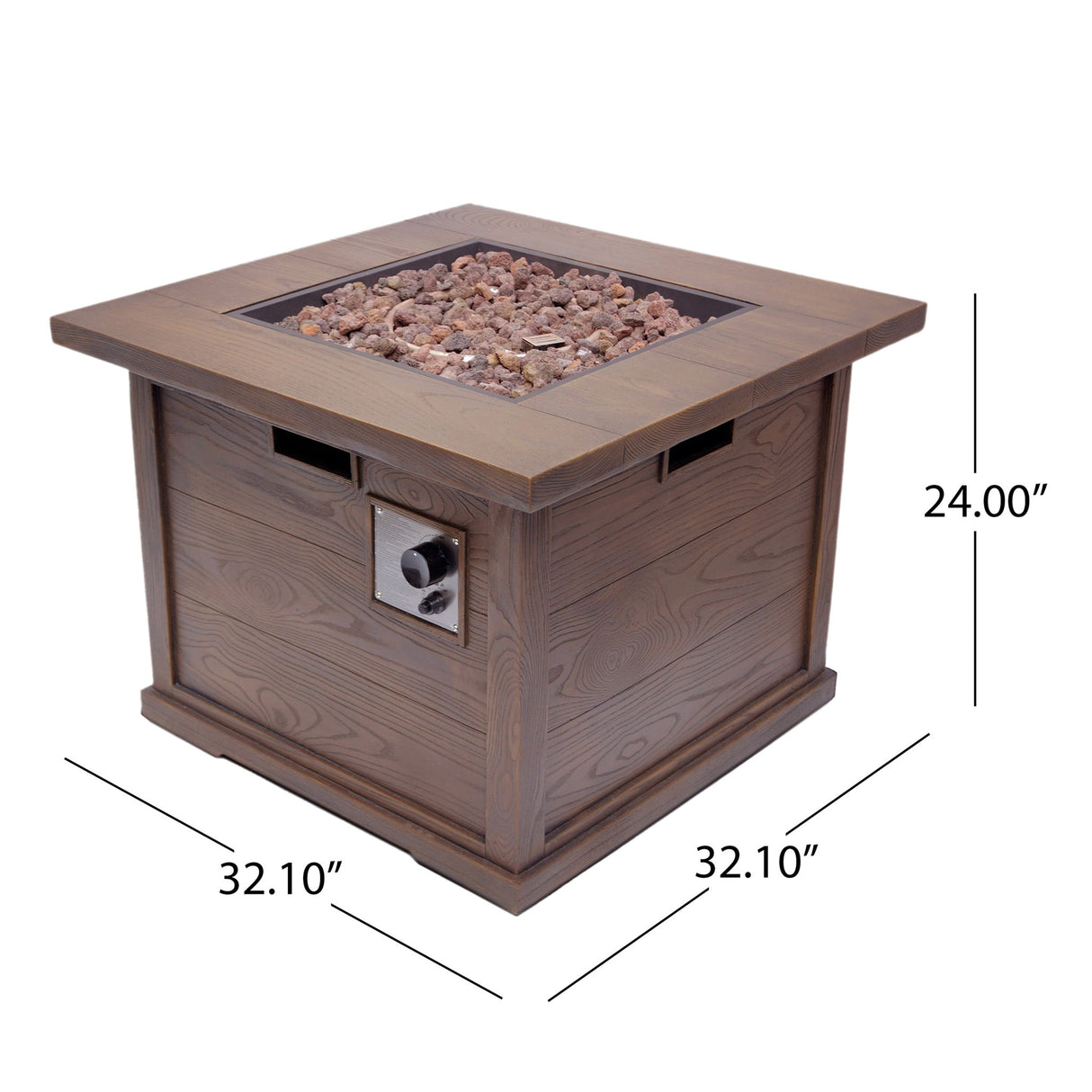 Outdoor Patio Square Gas Burning Fire Pit with Tank Inside in 40000 Btu