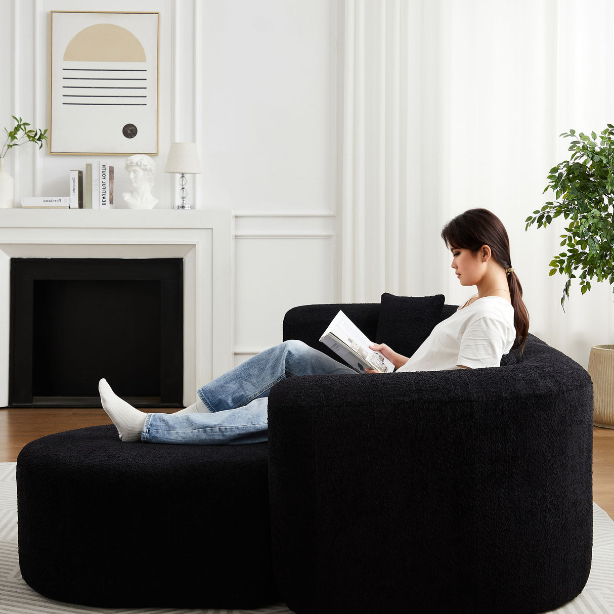 L - Shape Boneless Cloud Couch With 2 Throw Pillows For Living Room