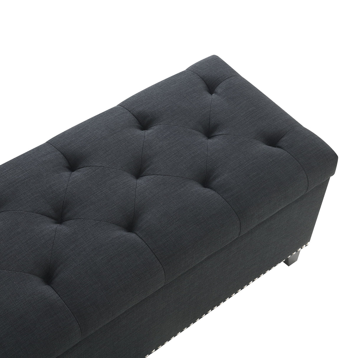 Button Tufted Storage Ottoman, Living Room Bench With Safety Close Hinge - Black