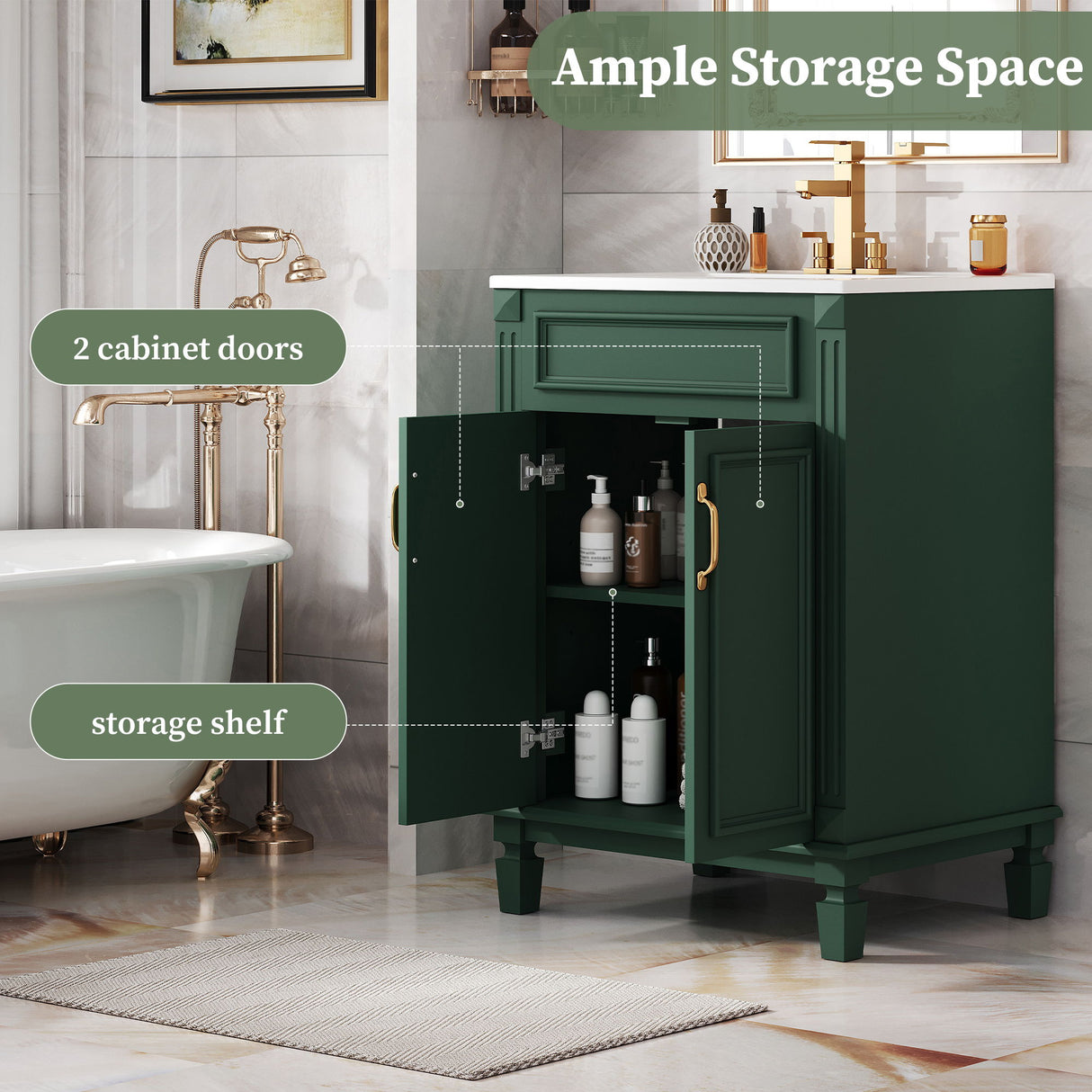 Bathroom Vanity With Top Sink, Cabinet With 2 Soft Closing Doors