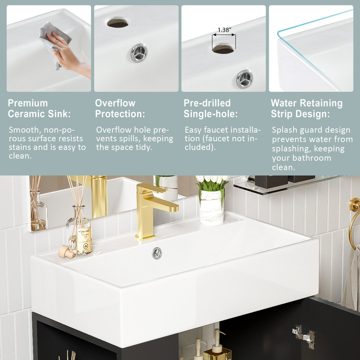Bathroom Vanity, Combo Cabinet, Bathroom Storage Cabinet, Single Ceramic Sink
