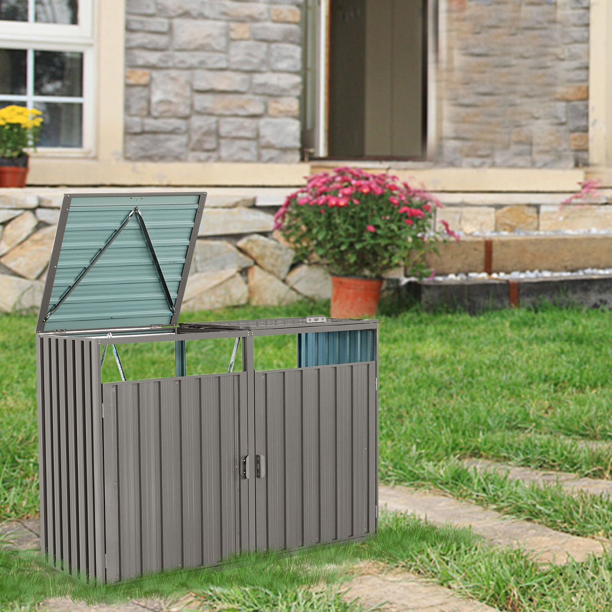 Garbage Bin Shed Outdoor Storage Building Weatherproof Galvanized Steel Housing