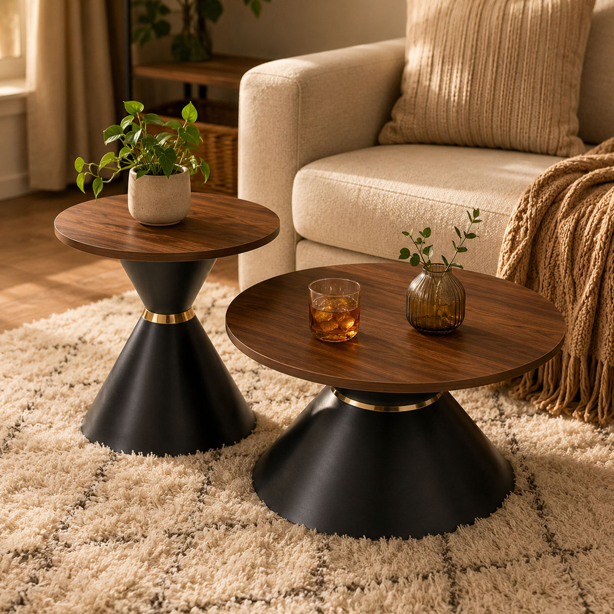 2 Piece Round Coffee Table Set For Living Room