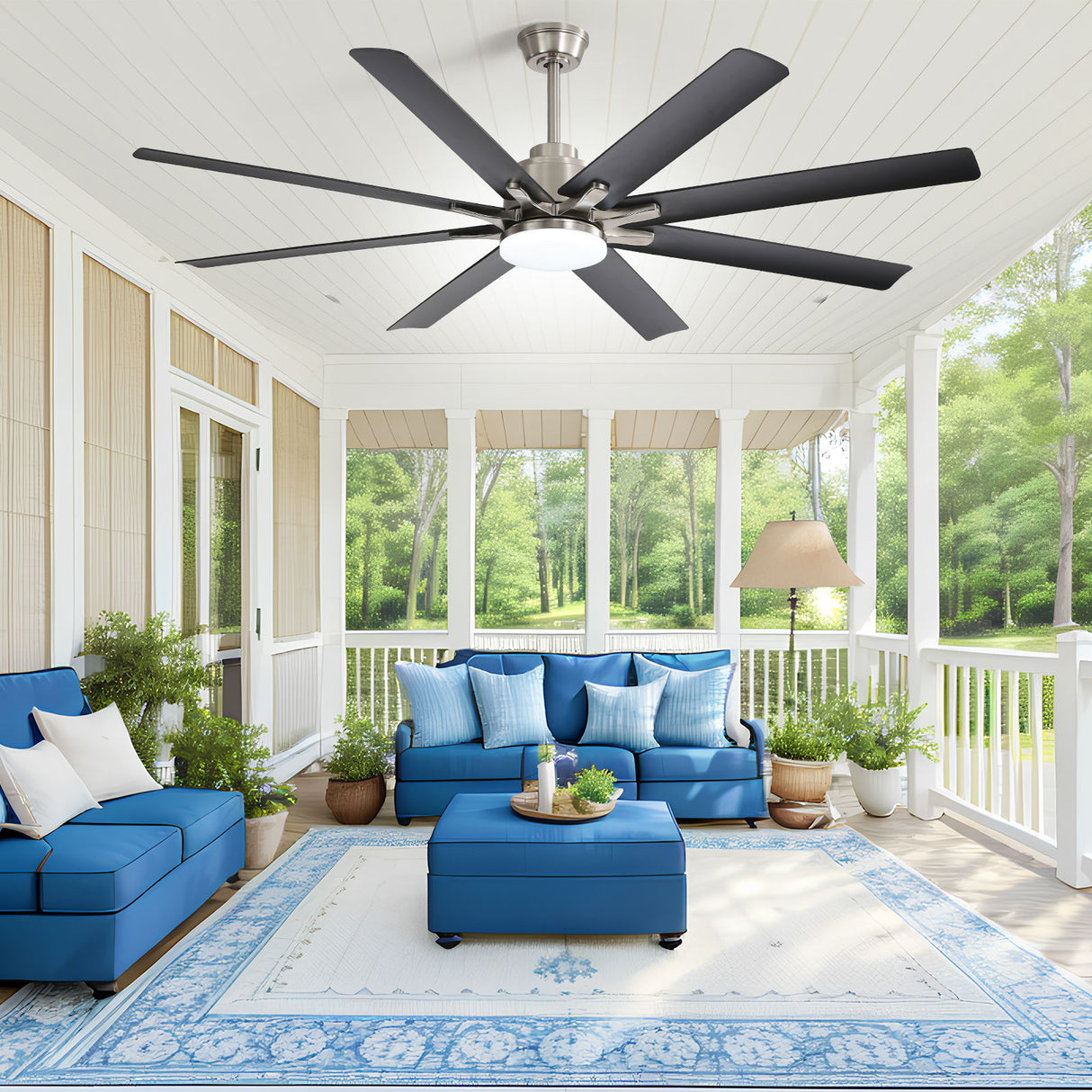 Ceiling Fan With Dimmable LED Light, Reversible DC Motor, Smart Remote Control Blades For Living Room - Nickel
