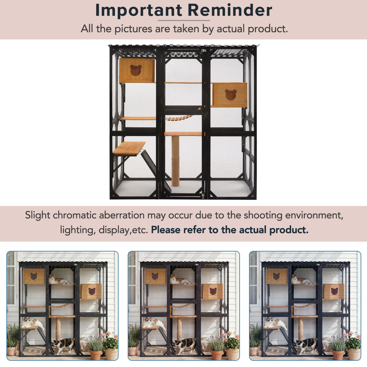 Outdoor Cat Enclosure Catio With Sleeping Houses, Jumping Platforms, Scratching Post, Secure Doors - Black / Brown