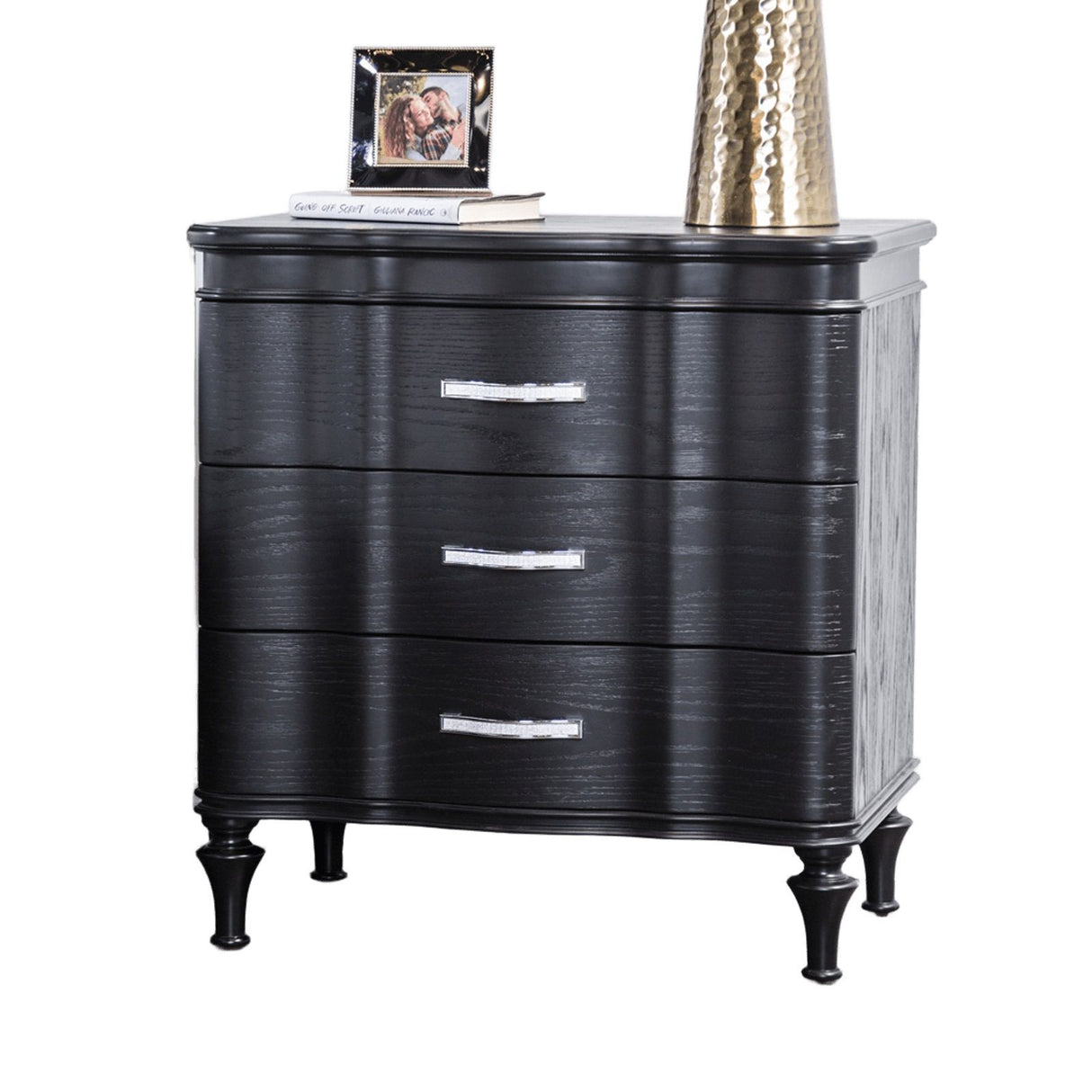 Nightstand, 3 Drawer Bedside Table - Black