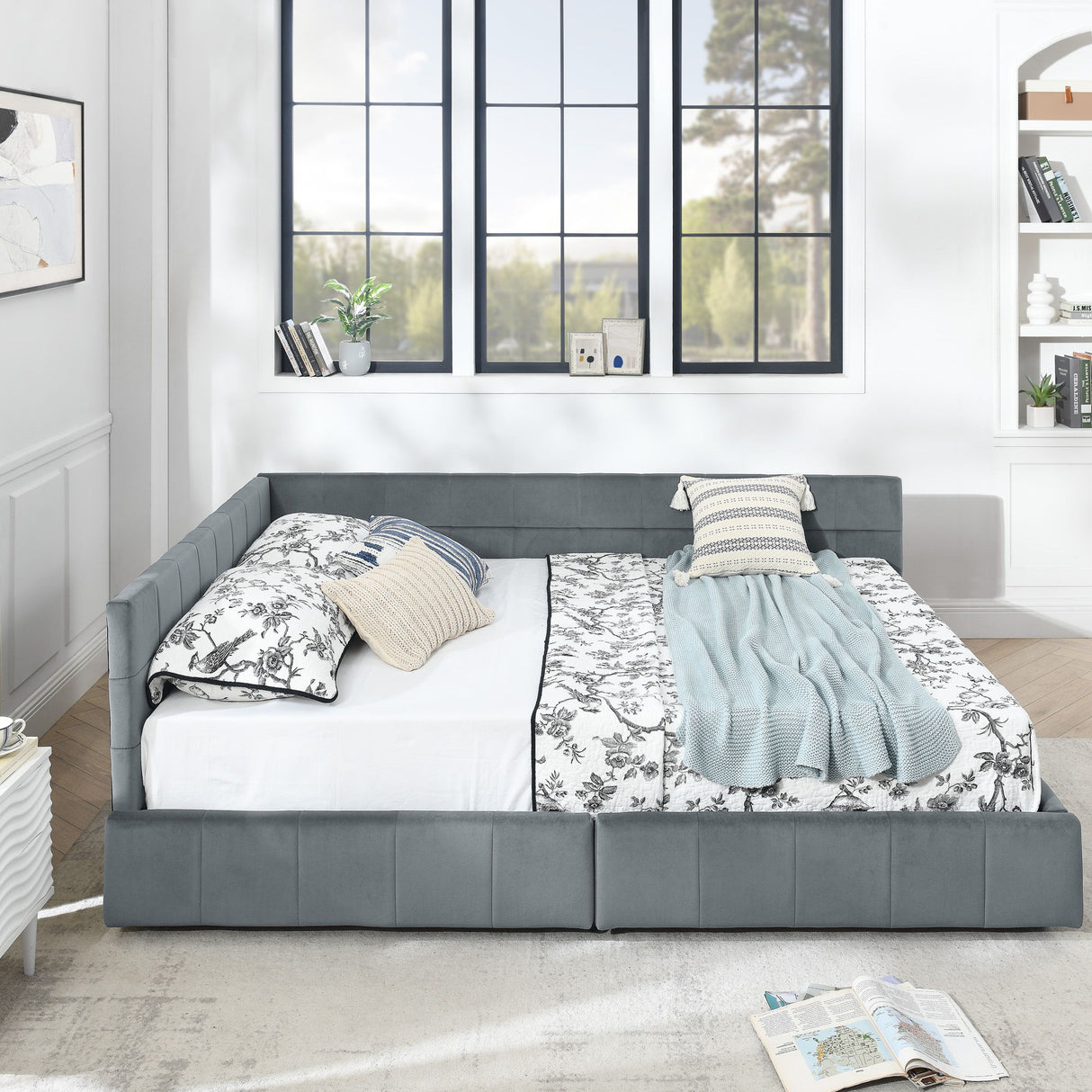 Elegant Storage Upholstered Tufted Bed Frame With Backrest And Armrests
