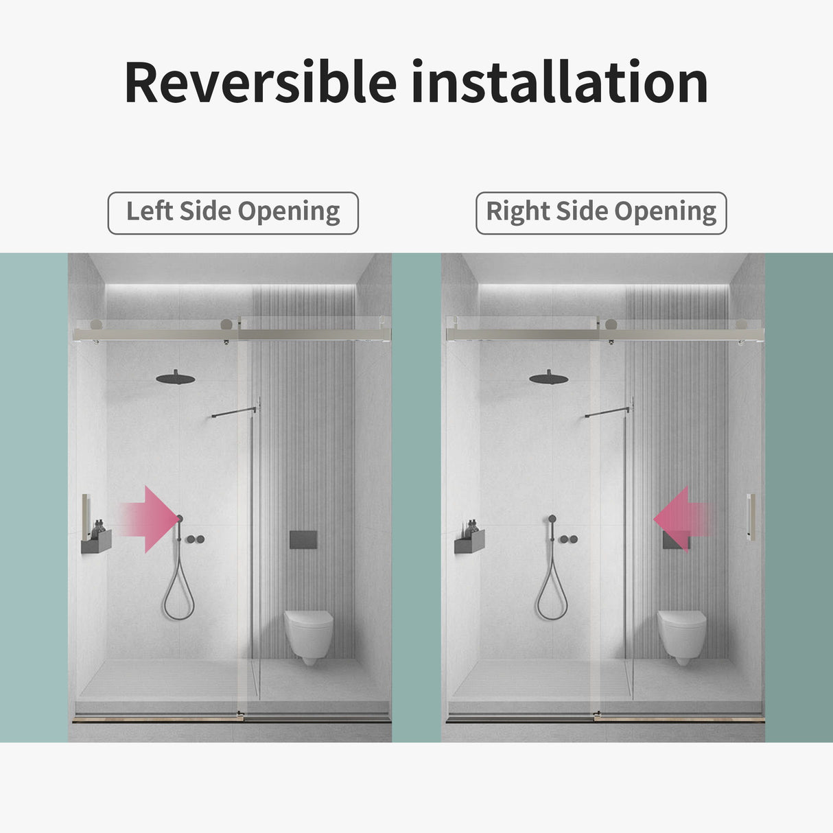 Frameless Single Sliding Soft Close Shower Doors, Reversible Installatio - Chrome