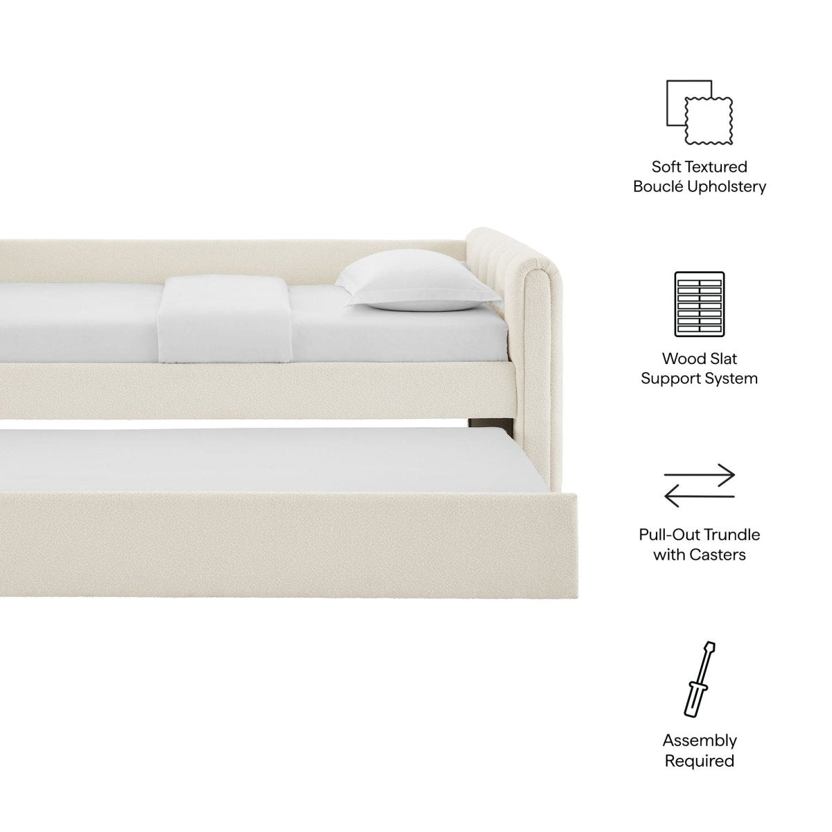 Channel Tufted Bouclé Twin Daybed with Pull - Out Trundle - Platform Bed available at Alpine Outlets in Denver