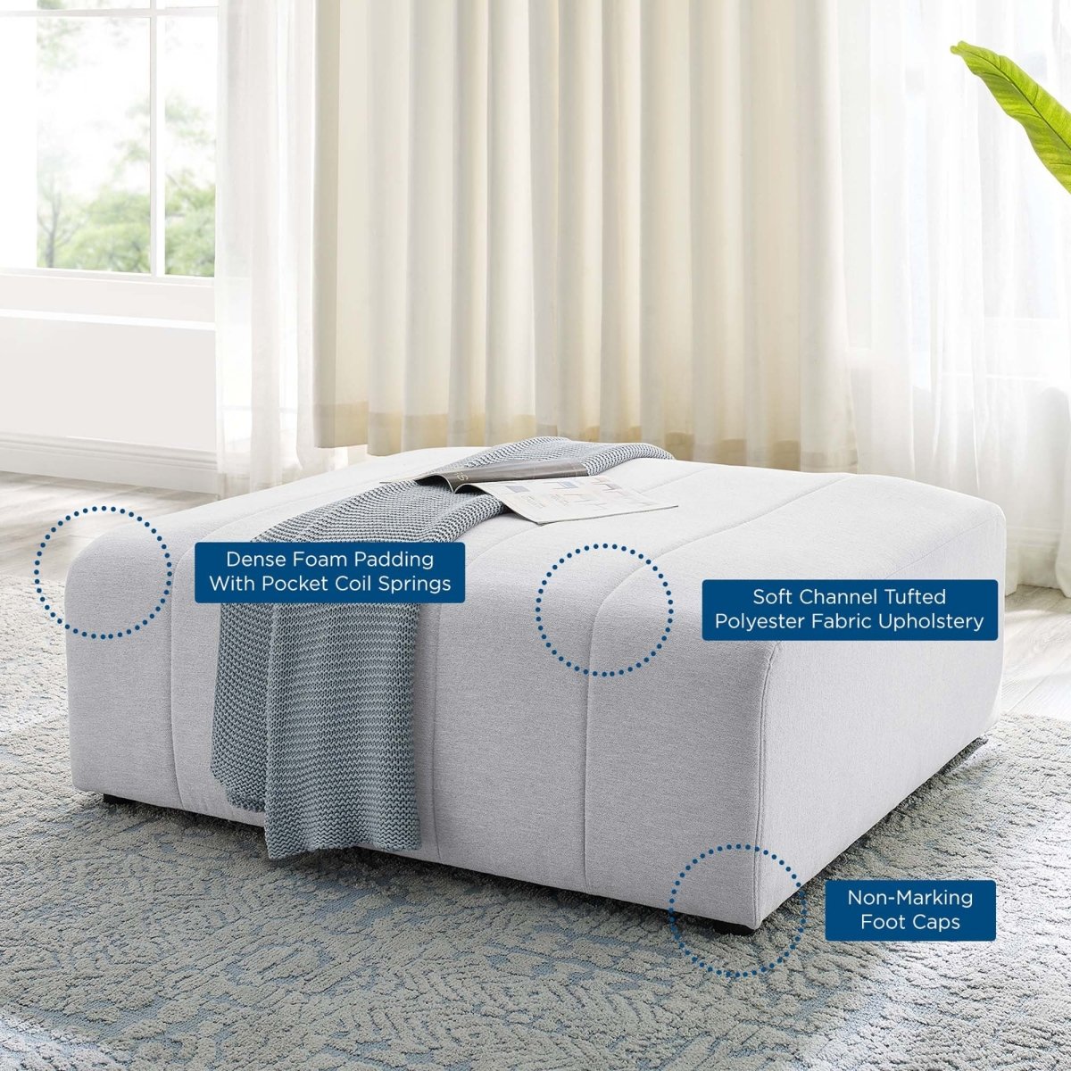 Channel Tufted Fabric Ottoman – Upholstered Modular 43 Inch - Ottomans available at Alpine Outlets in Denver