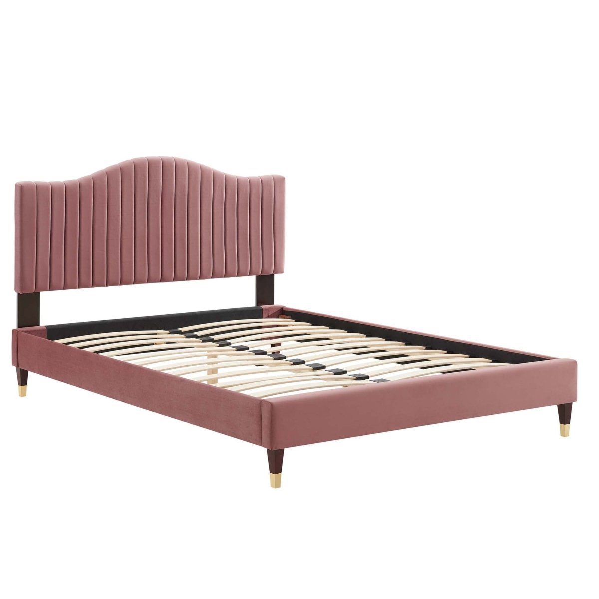 Channel Tufted Performance Velvet King Platform Bed with Curved Silhouette - Platform Bed available at Alpine Outlets in Denver
