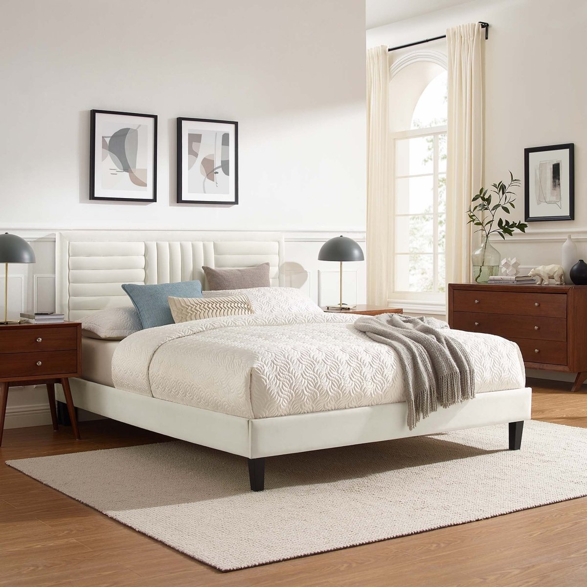 Channel Tufted Performance Velvet Platform Bed - Platform Bed available at Alpine Outlets in Denver