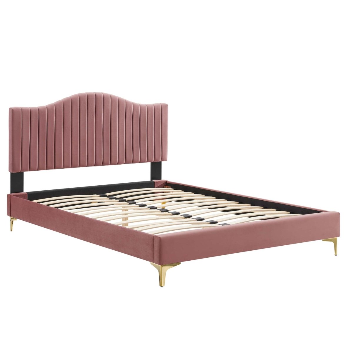 Channel Tufted Performance Velvet Platform Bed with Curved Silhouette - Platform Bed available at Alpine Outlets in Denver
