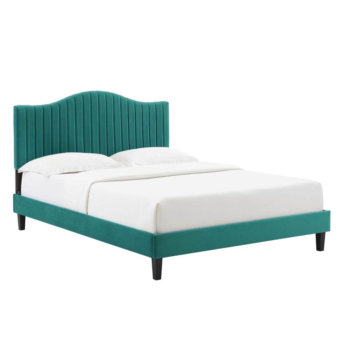 Channel Tufted Performance Velvet Platform Bed with Curved Silhouette - Platform Bed available at Alpine Outlets in Denver