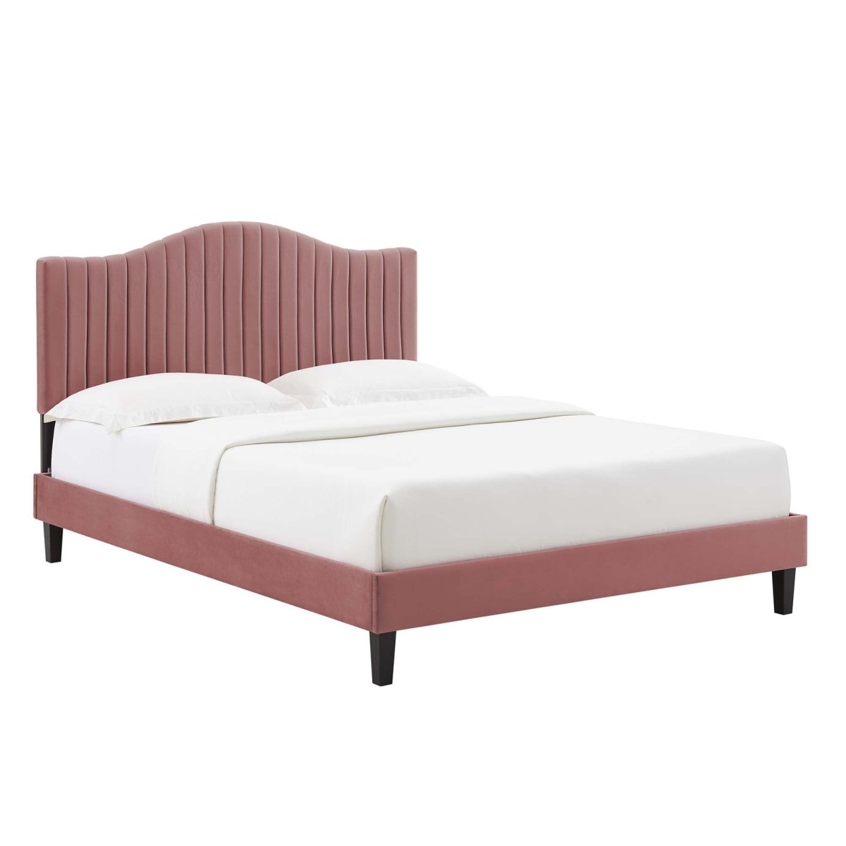 Channel Tufted Performance Velvet Platform Bed with Curved Silhouette - Platform Bed available at Alpine Outlets in Denver