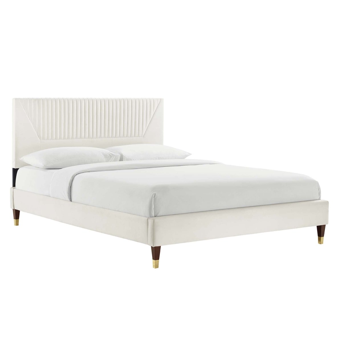 Channel Tufted Performance Velvet Platform Bed with Gold Detailed Legs - Platform Bed available at Alpine Outlets in Denver