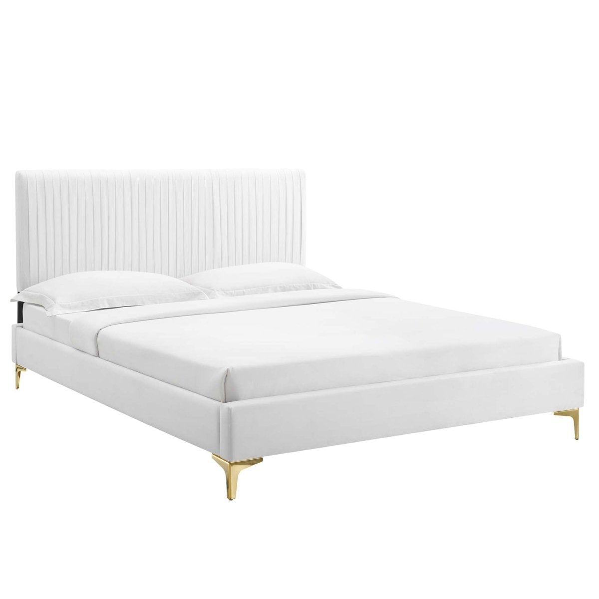 Channel Tufted Performance Velvet Platform Bed with Gold Metal Legs - Platform Bed available at Alpine Outlets in Denver