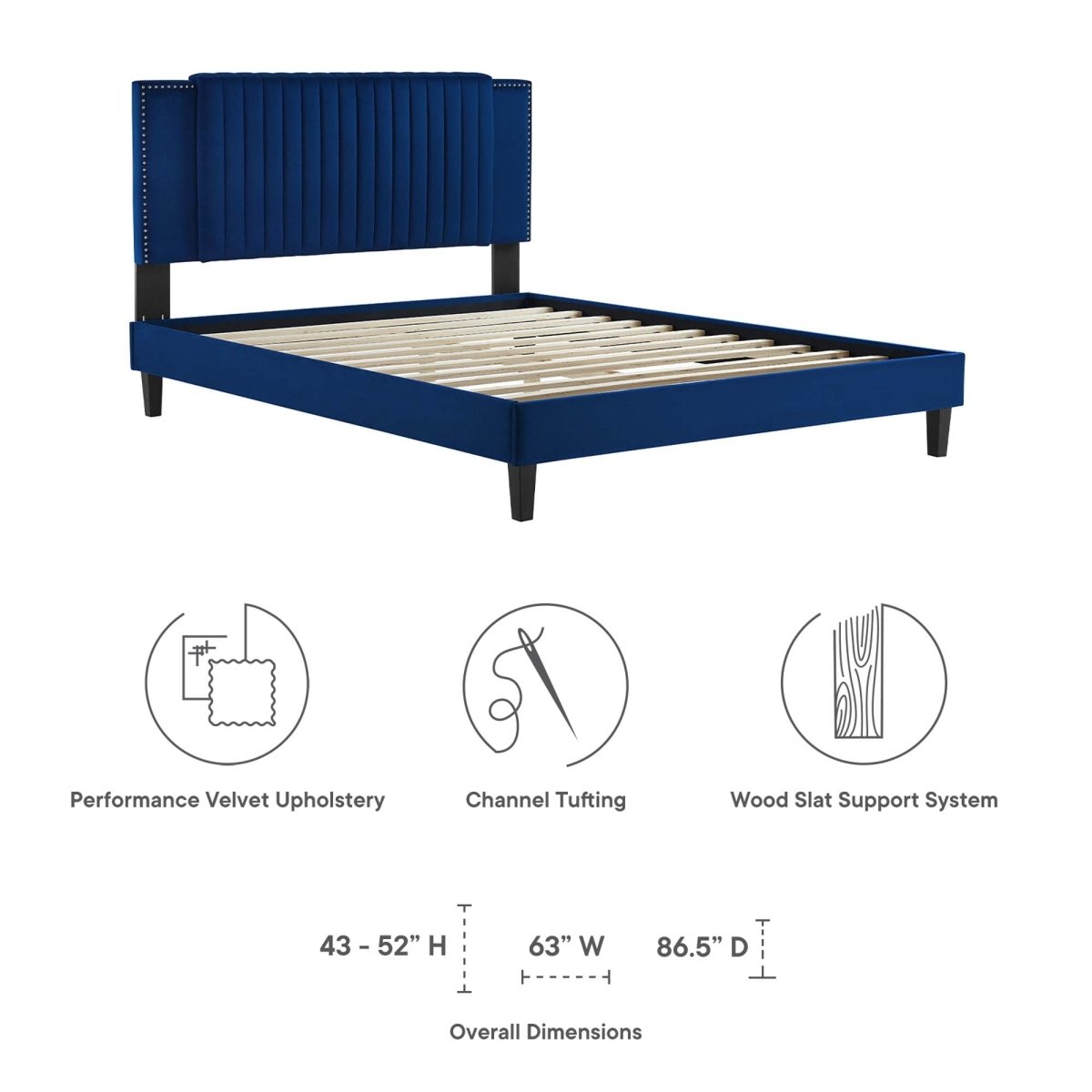 Channel Tufted Performance Velvet Platform Bed with Nailhead Trim - Platform Bed available at Alpine Outlets in Denver