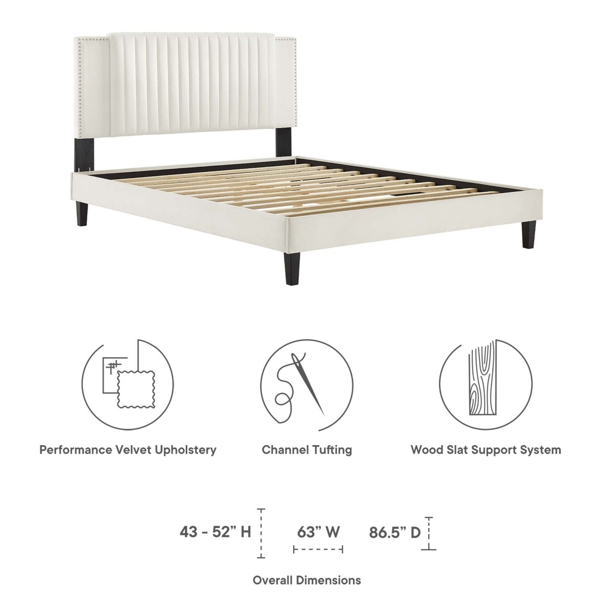 Channel Tufted Performance Velvet Platform Bed with Nailhead Trim - Platform Bed available at Alpine Outlets in Denver