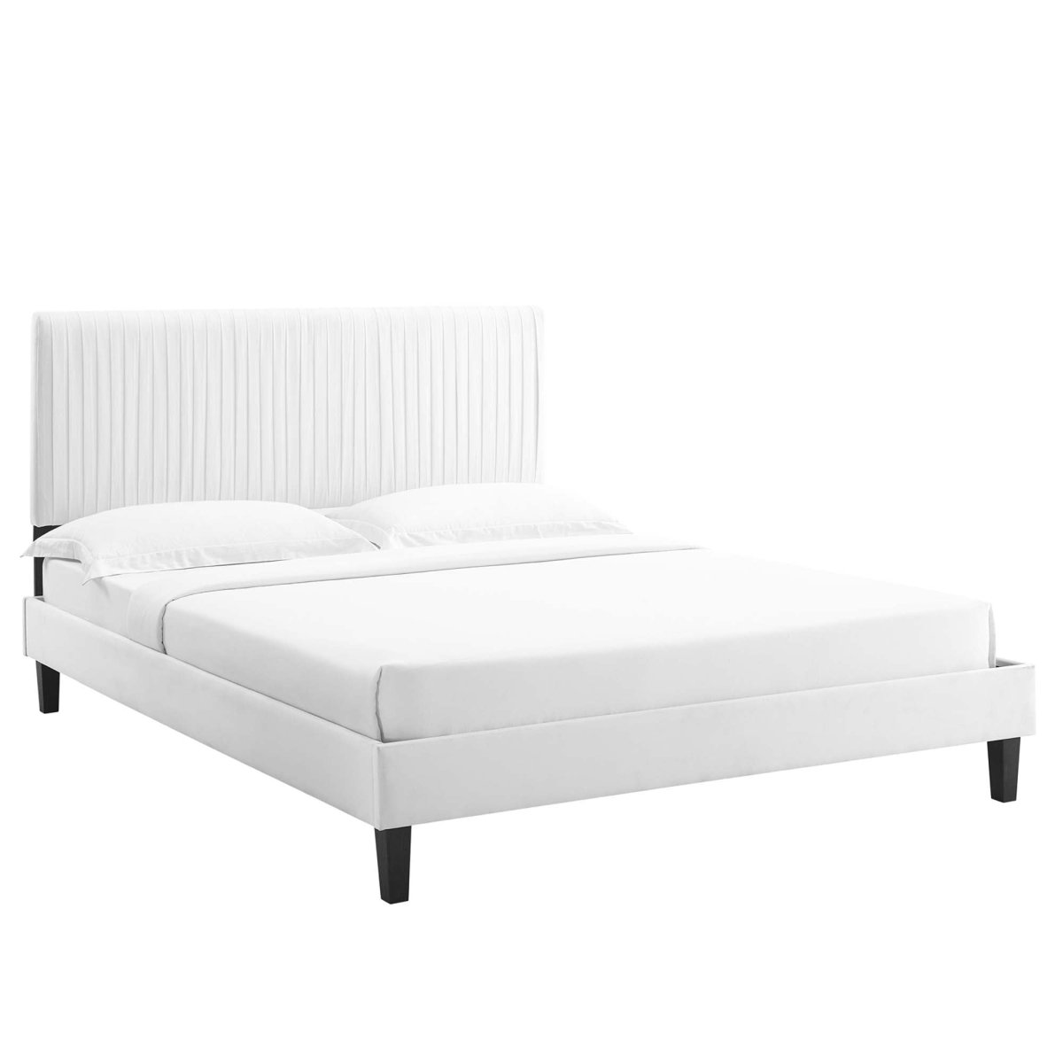 Channel Tufted Performance Velvet Platform Bed with Tapered Wood Legs - Platform Bed available at Alpine Outlets in Denver