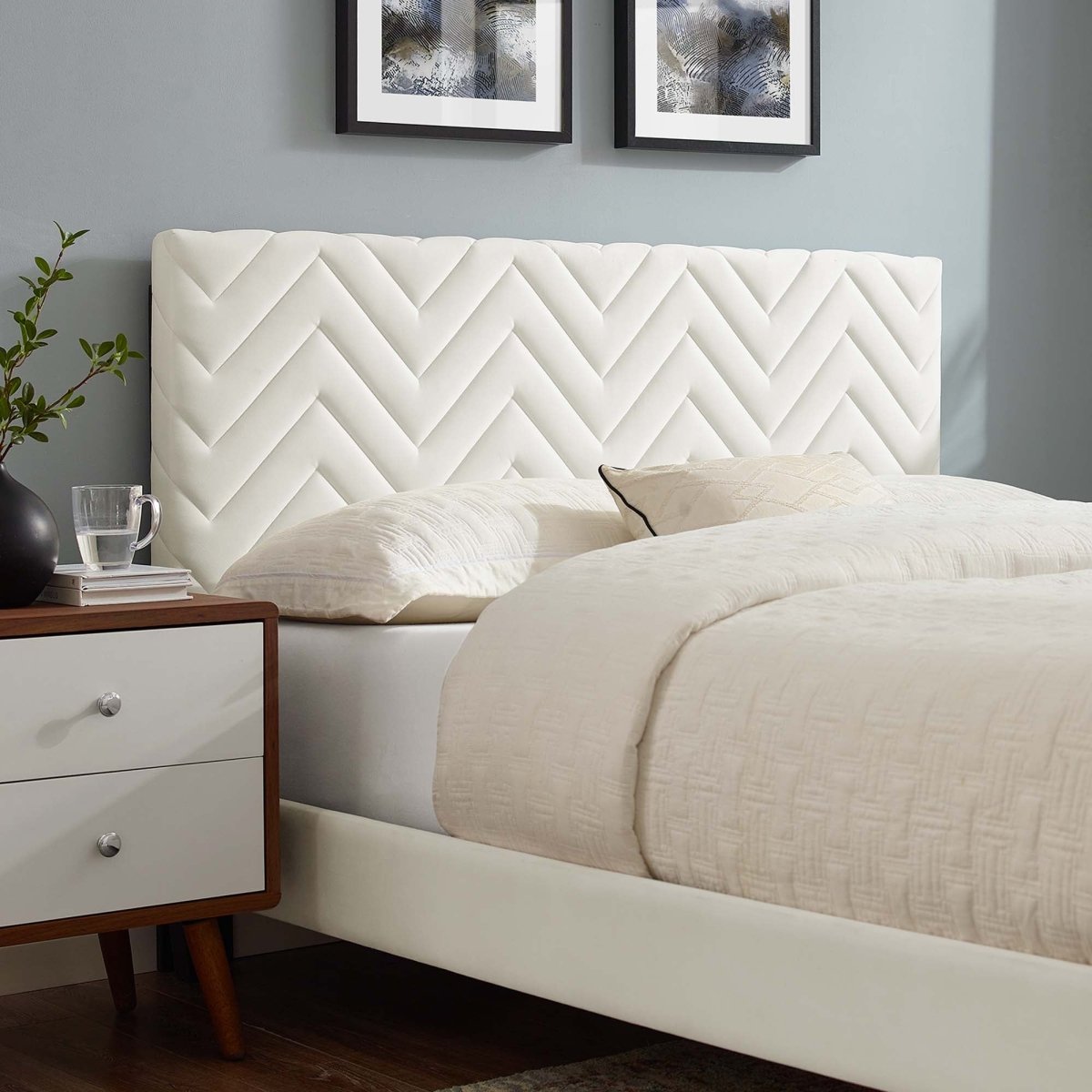 Chevron Tufted Performance Velvet Platform Bed - Platform Bed available at Alpine Outlets in Denver