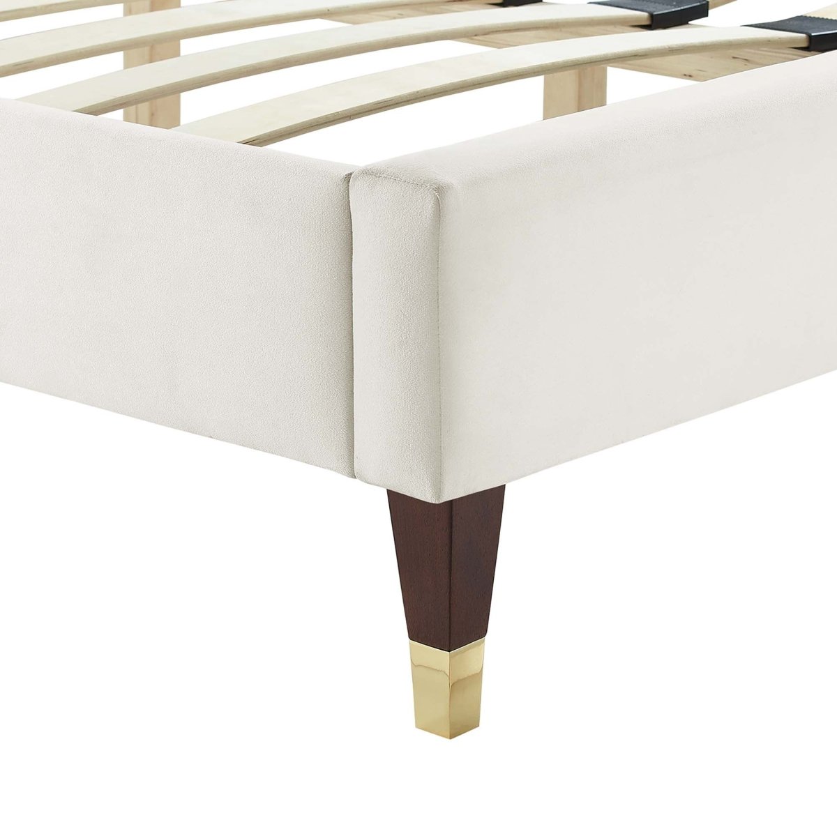 Chevron Tufted Performance Velvet Platform Bed with Gold Detailed Legs - Platform Bed available at Alpine Outlets in Denver