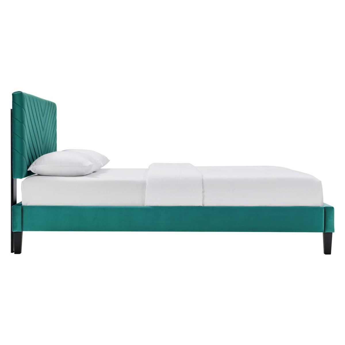 Chevron Tufted Performance Velvet Platform Bed with Tapered Black Legs - Platform Bed available at Alpine Outlets in Denver