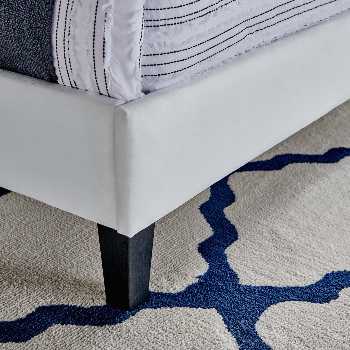 Chevron Tufted Performance Velvet Platform Bed with Tapered Black Legs - Platform Bed available at Alpine Outlets in Denver