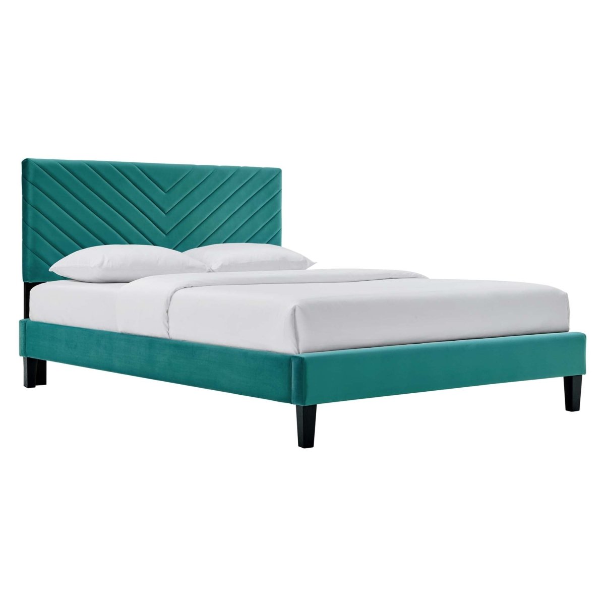 Chevron Tufted Performance Velvet Platform Bed with Tapered Black Legs - Platform Bed available at Alpine Outlets in Denver