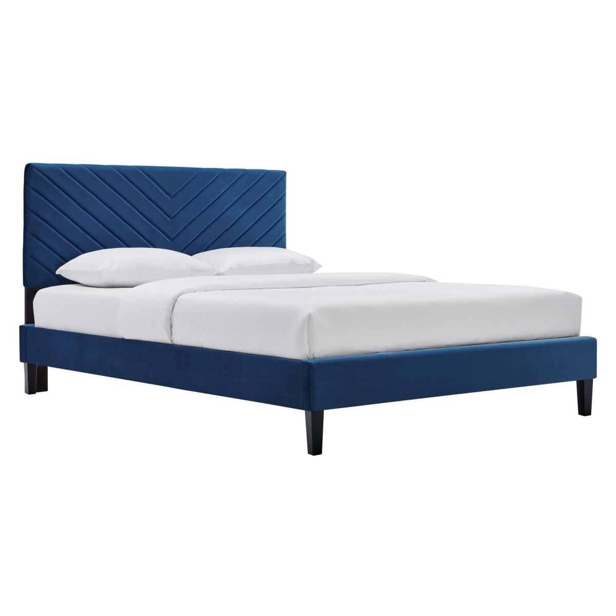 Chevron Tufted Performance Velvet Platform Bed with Tapered Black Legs - Platform Bed available at Alpine Outlets in Denver