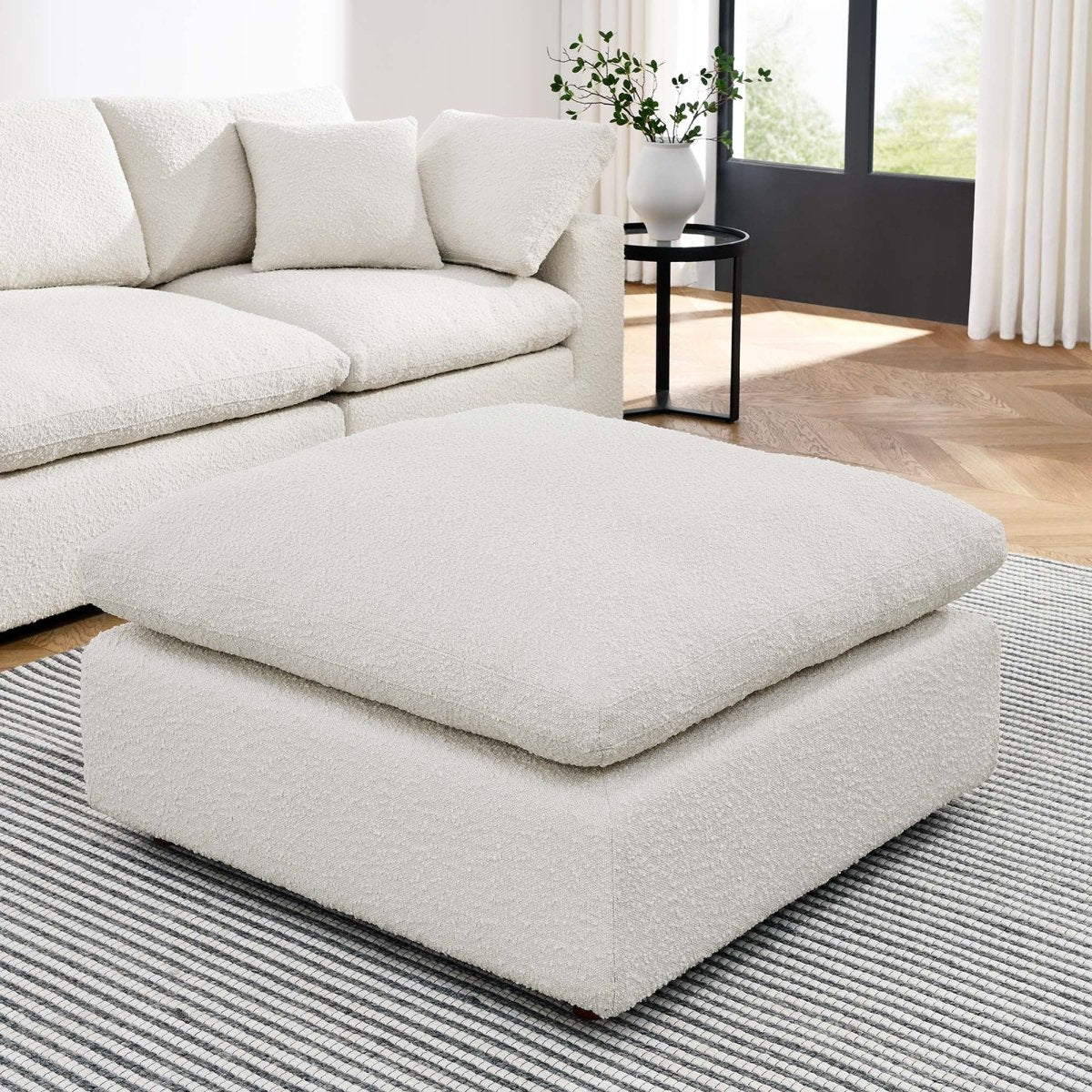 Contemporary Overstuffed Boucle Upholstered Ottoman β 40 Inch - Ottomans available at Alpine Outlets in Denver