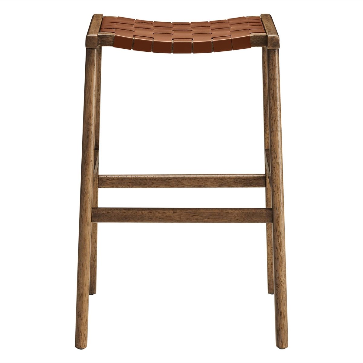 Contemporary Woven Leather and Wood Bar Stool Set of 2 - Stools available at Alpine Outlets in Denver