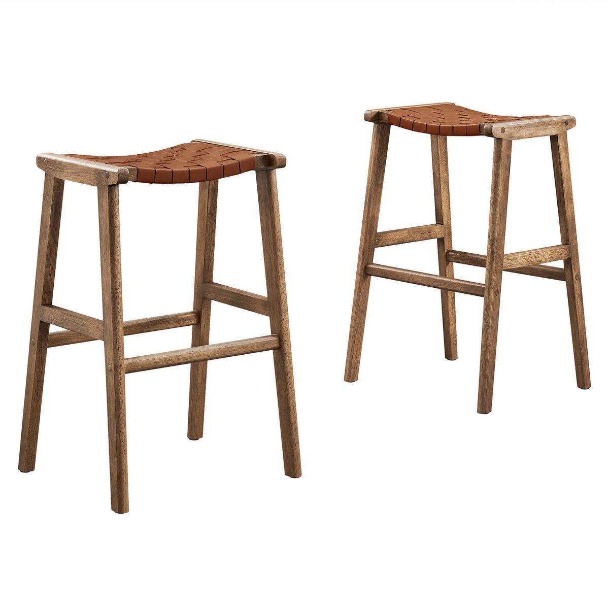 Contemporary Woven Leather and Wood Bar Stool Set of 2 - Stools available at Alpine Outlets in Denver