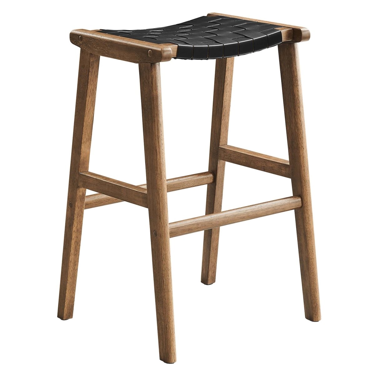 Contemporary Woven Leather and Wood Bar Stool Set of 2 - Stools available at Alpine Outlets in Denver