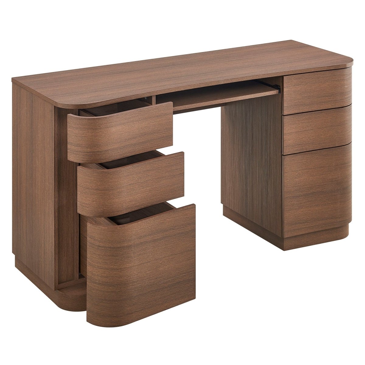 55" Curved 6-Drawer Office Desk with Keyboard Tray – Brushed Brown Oak - Workspace - Alpine Outlets
