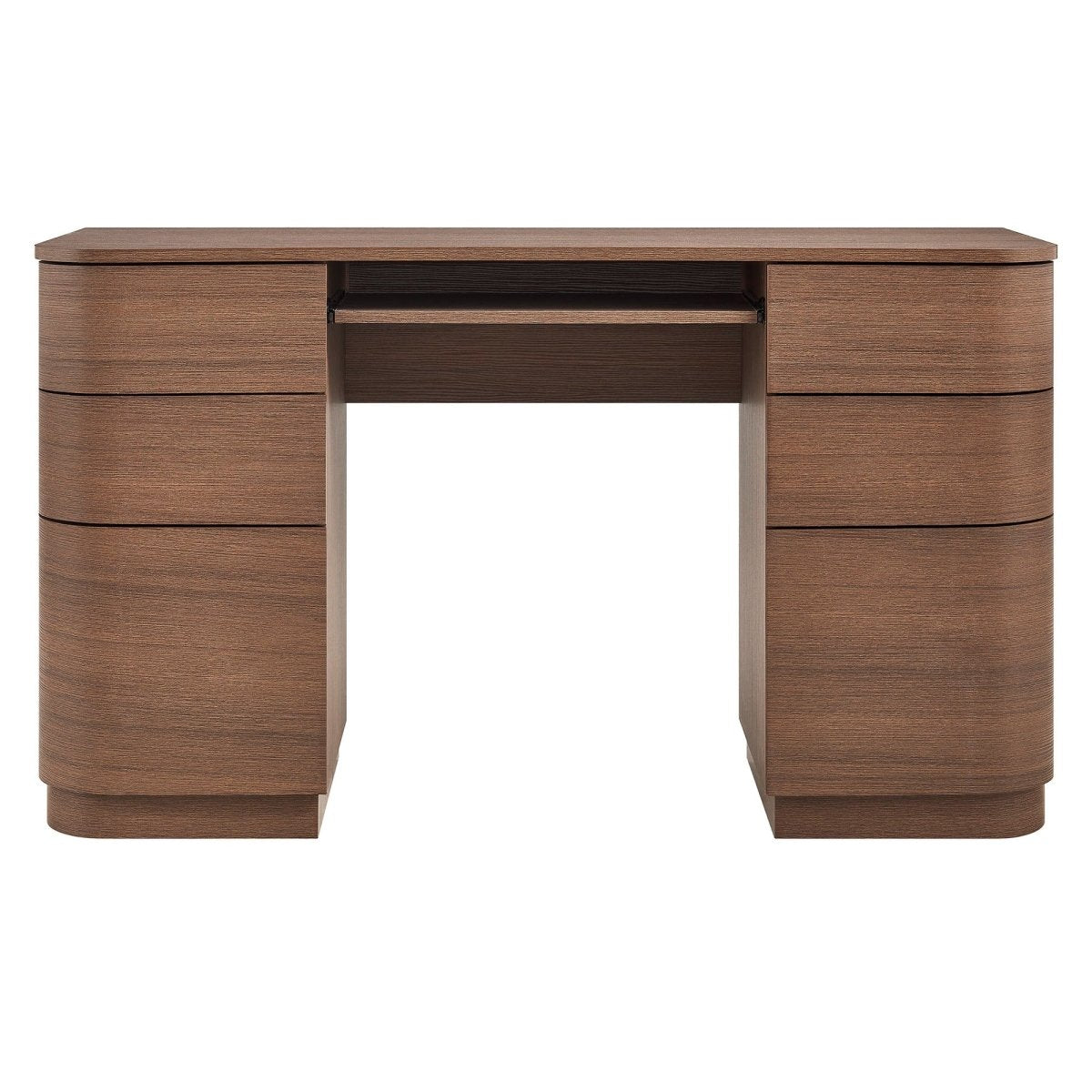 55" Curved 6-Drawer Office Desk with Keyboard Tray – Brushed Brown Oak - Workspace - Alpine Outlets