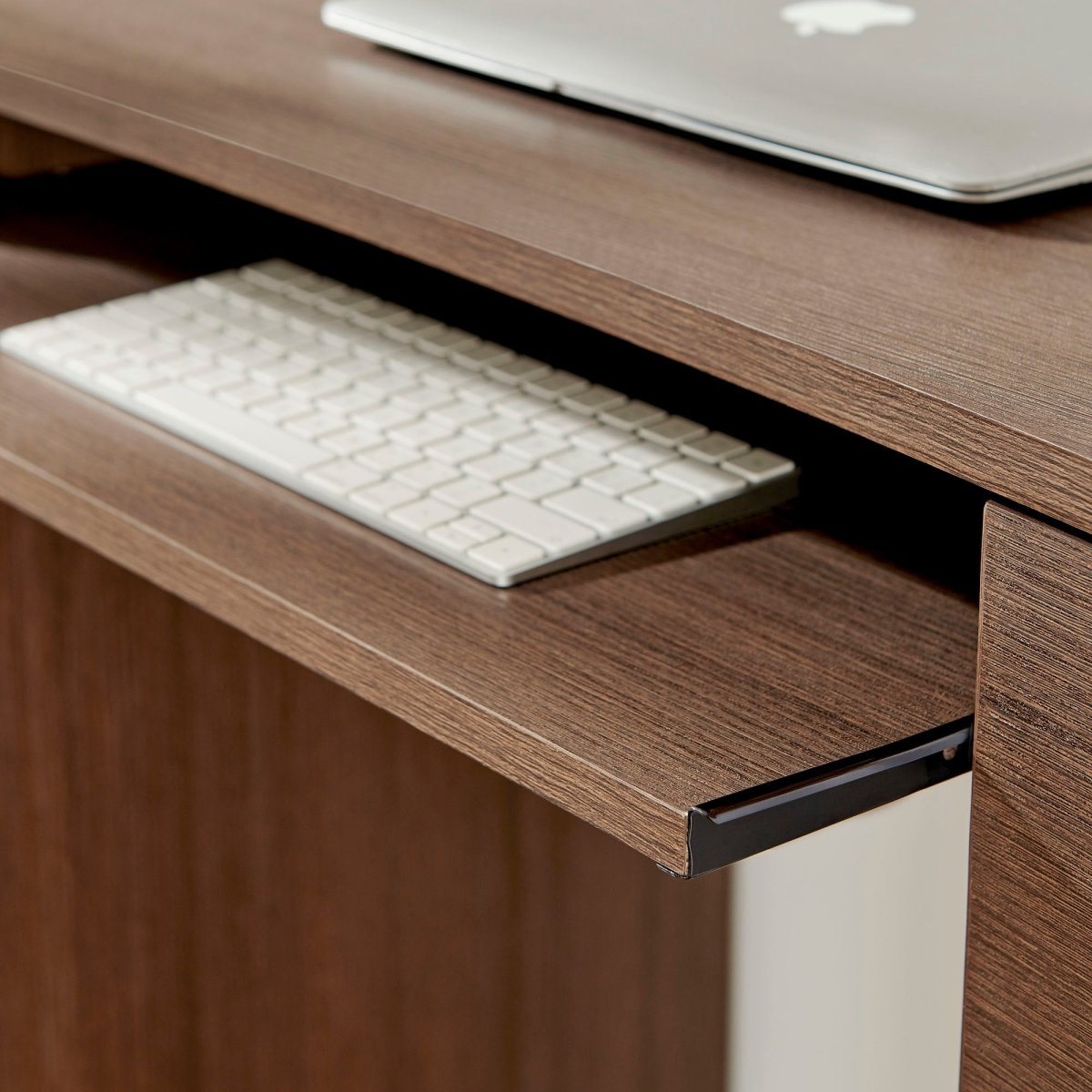 55" Curved 6-Drawer Office Desk with Keyboard Tray – Brushed Brown Oak - Workspace - Alpine Outlets