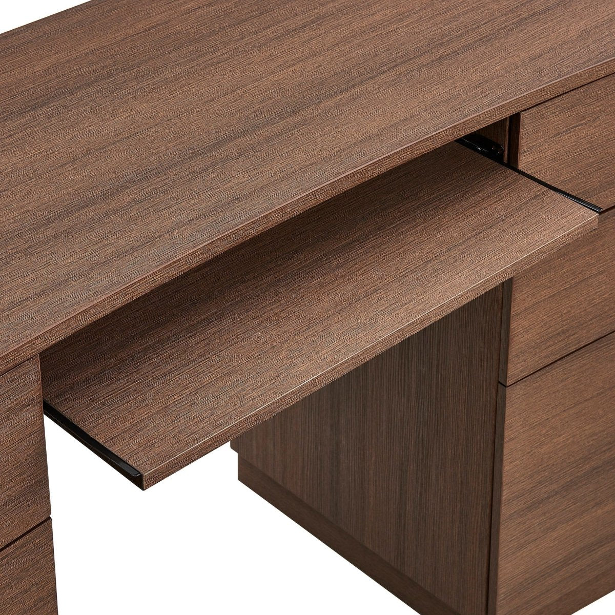 55" Curved 6-Drawer Office Desk with Keyboard Tray – Brushed Brown Oak - Workspace - Alpine Outlets