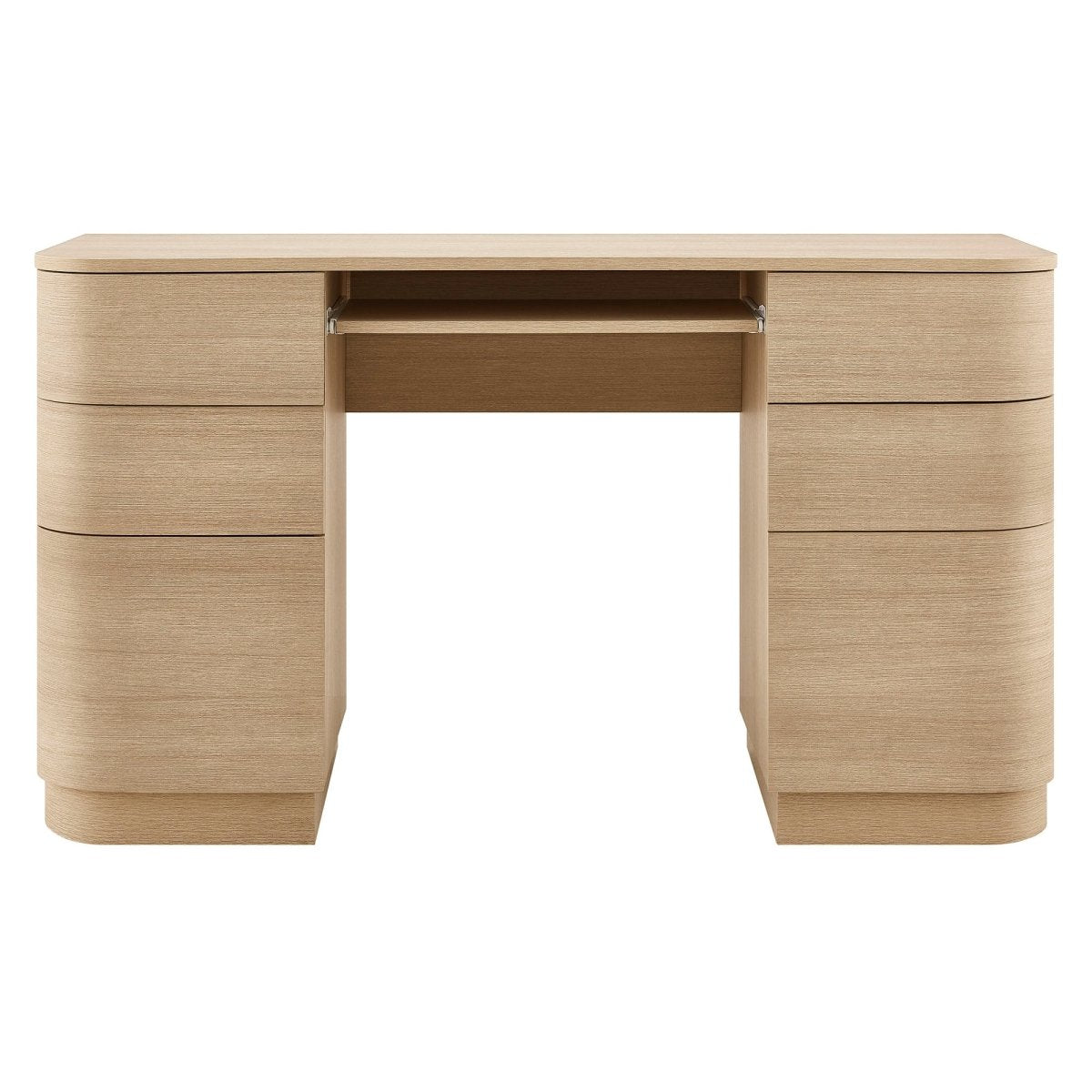 55" Curved 6-Drawer Office Desk with Keyboard Tray – Brushed Light Oak - Workspace - Alpine Outlets
