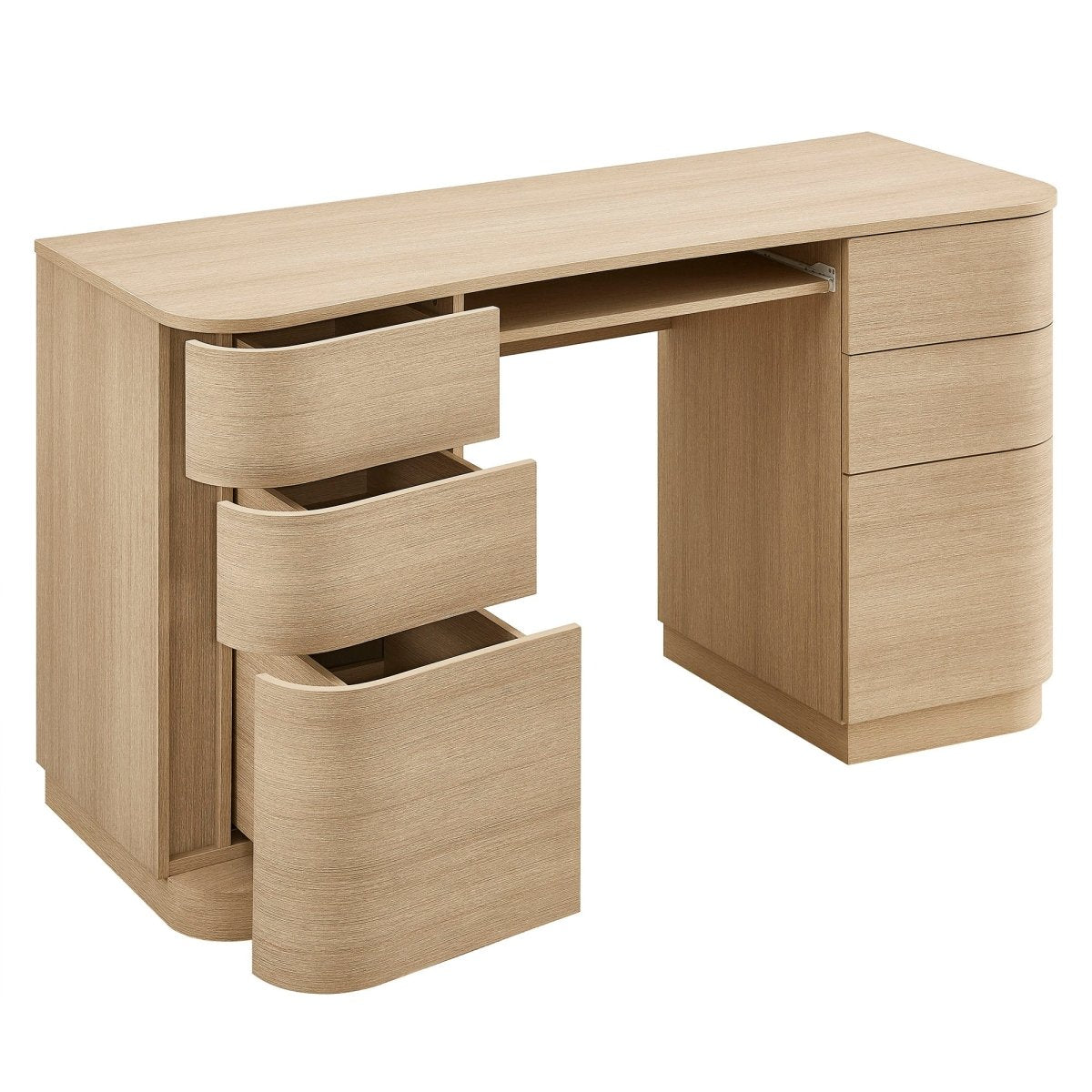 55" Curved 6-Drawer Office Desk with Keyboard Tray – Brushed Light Oak - Workspace - Alpine Outlets