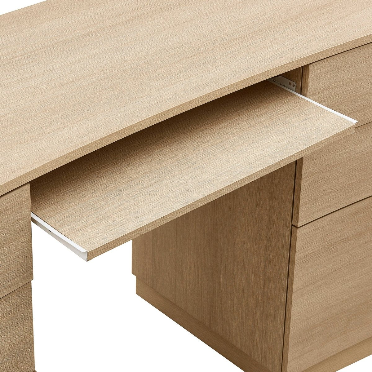 55" Curved 6-Drawer Office Desk with Keyboard Tray – Brushed Light Oak - Workspace - Alpine Outlets