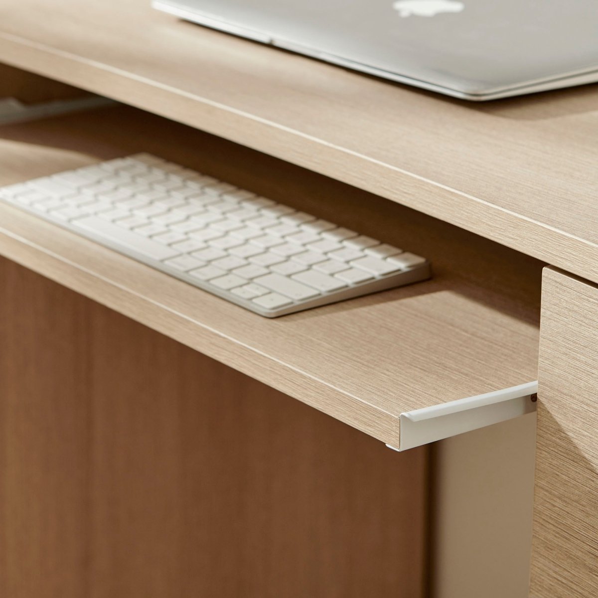 55" Curved 6-Drawer Office Desk with Keyboard Tray – Brushed Light Oak - Workspace - Alpine Outlets